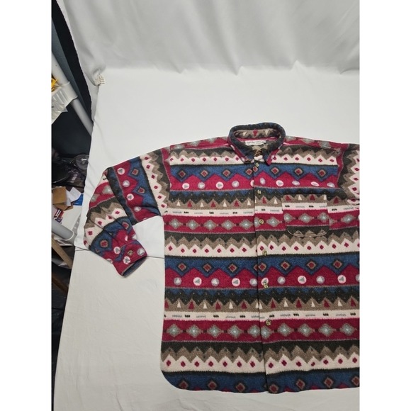 Angelo Litrico Mens Multicolor Vtg Aztec Western Fleece Button Up Shirt Sz L - Picture 7 of 16
